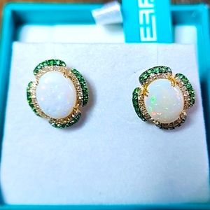 EFFY Opal Tsavorite & Diamond Earrings, Amazing Sparkle & Unique Design Like New